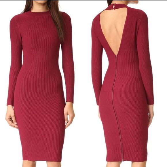 Rebecca Minkoff Magri in Wine Ribbed Knit Cutout Zip Back Dress small - Picture 12 of 13